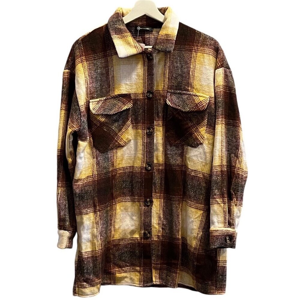 Prettygarden Womens Long Sleeve Plaid Shacket Jacket With Button Front Pockets L - Picture 2 of 11